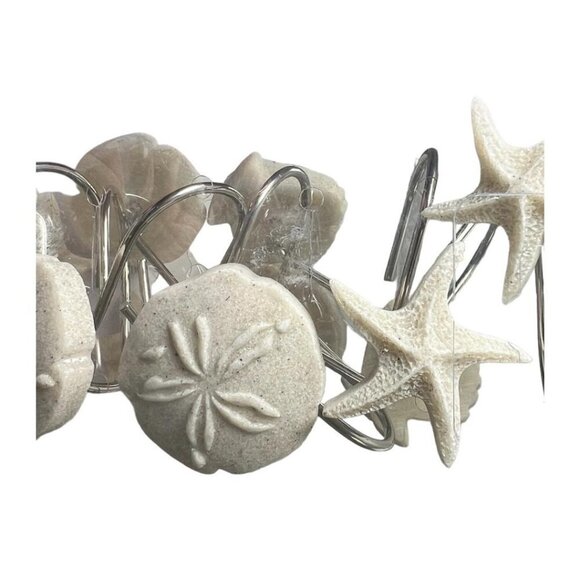 Sonoma Goods Cream Coastal Sand Dollar Sea Shell 12 pk Shower Curtain Hooks New - Picture 2 of 7
